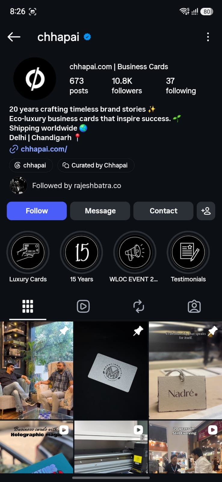 Chhapai client social media account
