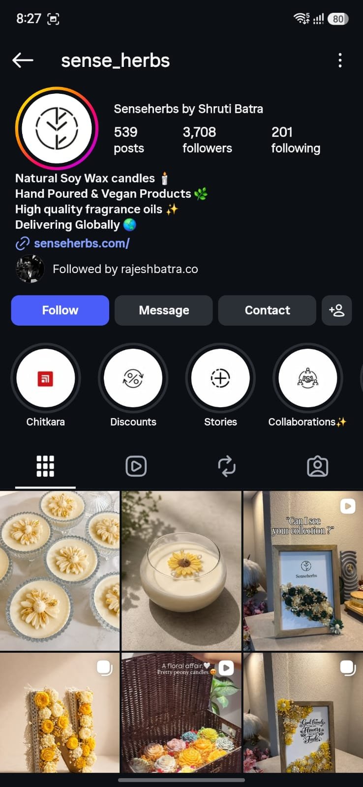 Sense Herbs client social media account