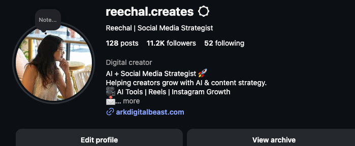 Reechal Creates Instagram profile showing 11.2K followers